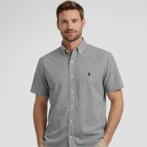 Ralph Lauren Blue Label Black White Striped Textured Button Down Shirt Size M